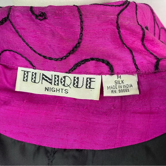 Vintage Fuchsia Pink Silk Blazer Jacket Flower Accents and Embroidery Med - Picture 6 of 8